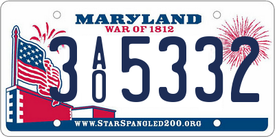 MD license plate 3AO5332