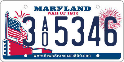 MD license plate 3AO5346