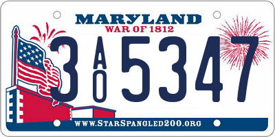 MD license plate 3AO5347