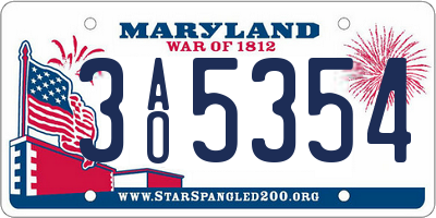 MD license plate 3AO5354