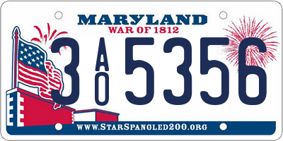 MD license plate 3AO5356