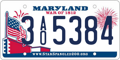 MD license plate 3AO5384