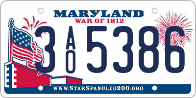 MD license plate 3AO5386