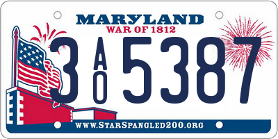 MD license plate 3AO5387