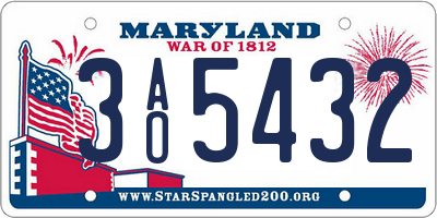 MD license plate 3AO5432