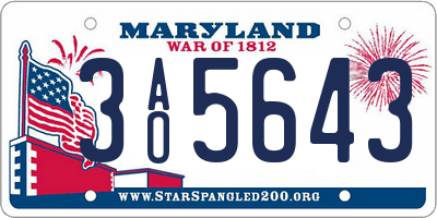 MD license plate 3AO5643