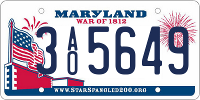 MD license plate 3AO5649