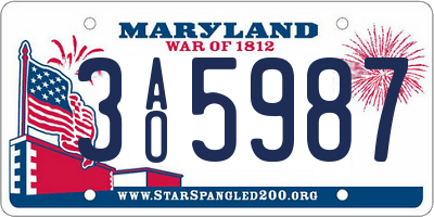 MD license plate 3AO5987