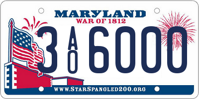 MD license plate 3AO6000