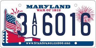 MD license plate 3AO6016