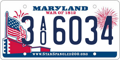 MD license plate 3AO6034