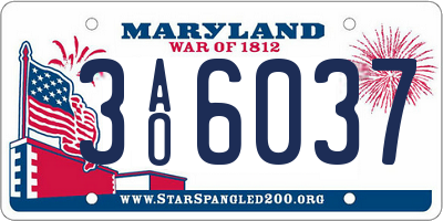 MD license plate 3AO6037