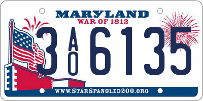 MD license plate 3AO6135