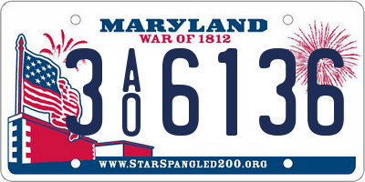 MD license plate 3AO6136