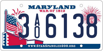 MD license plate 3AO6138