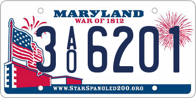 MD license plate 3AO6201