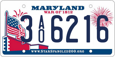 MD license plate 3AO6216