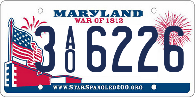 MD license plate 3AO6226