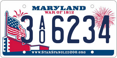 MD license plate 3AO6234