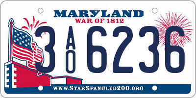 MD license plate 3AO6236