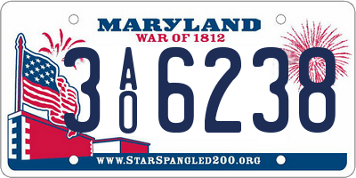 MD license plate 3AO6238
