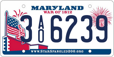 MD license plate 3AO6239