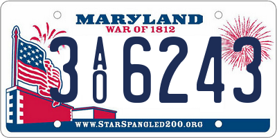 MD license plate 3AO6243