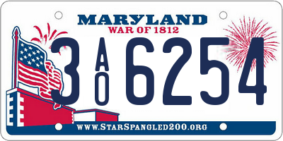 MD license plate 3AO6254