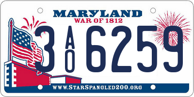 MD license plate 3AO6259