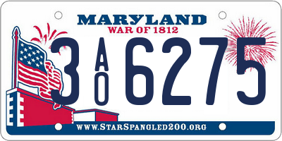 MD license plate 3AO6275