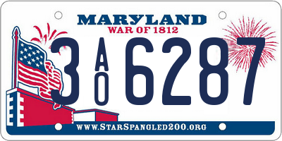 MD license plate 3AO6287