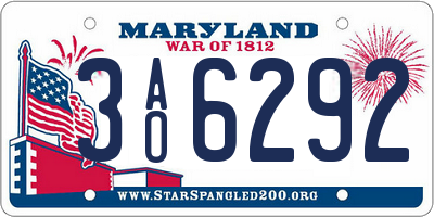 MD license plate 3AO6292