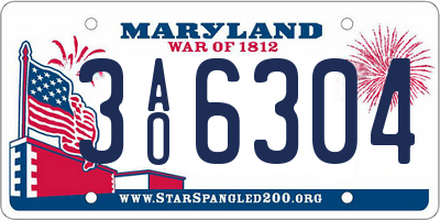 MD license plate 3AO6304