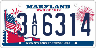MD license plate 3AO6314
