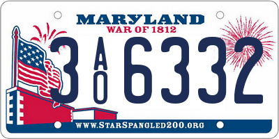 MD license plate 3AO6332
