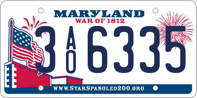 MD license plate 3AO6335