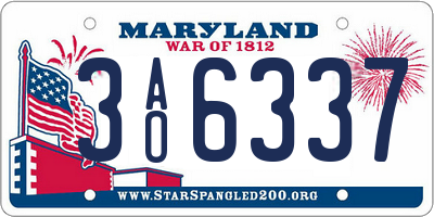 MD license plate 3AO6337
