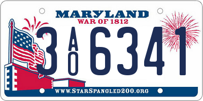 MD license plate 3AO6341