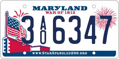 MD license plate 3AO6347