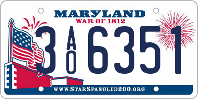 MD license plate 3AO6351