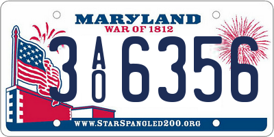 MD license plate 3AO6356