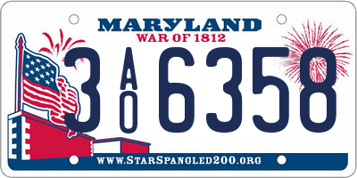MD license plate 3AO6358