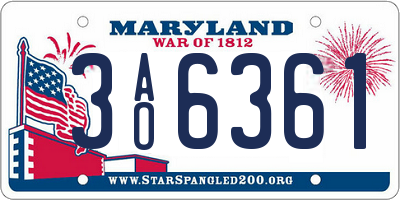 MD license plate 3AO6361