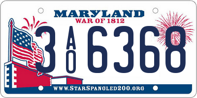 MD license plate 3AO6368