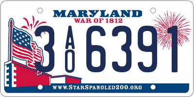 MD license plate 3AO6391