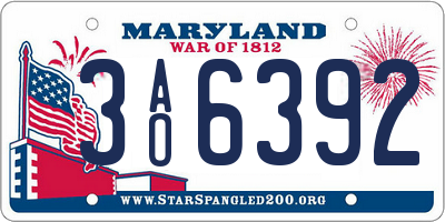 MD license plate 3AO6392