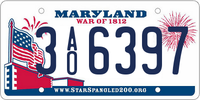 MD license plate 3AO6397