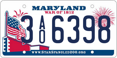 MD license plate 3AO6398