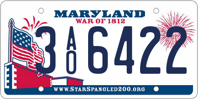 MD license plate 3AO6422