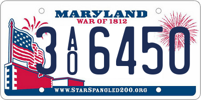 MD license plate 3AO6450